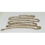 9ct gold Muff /Guard chain with fancy rope design and end clip , 200cm long 34g