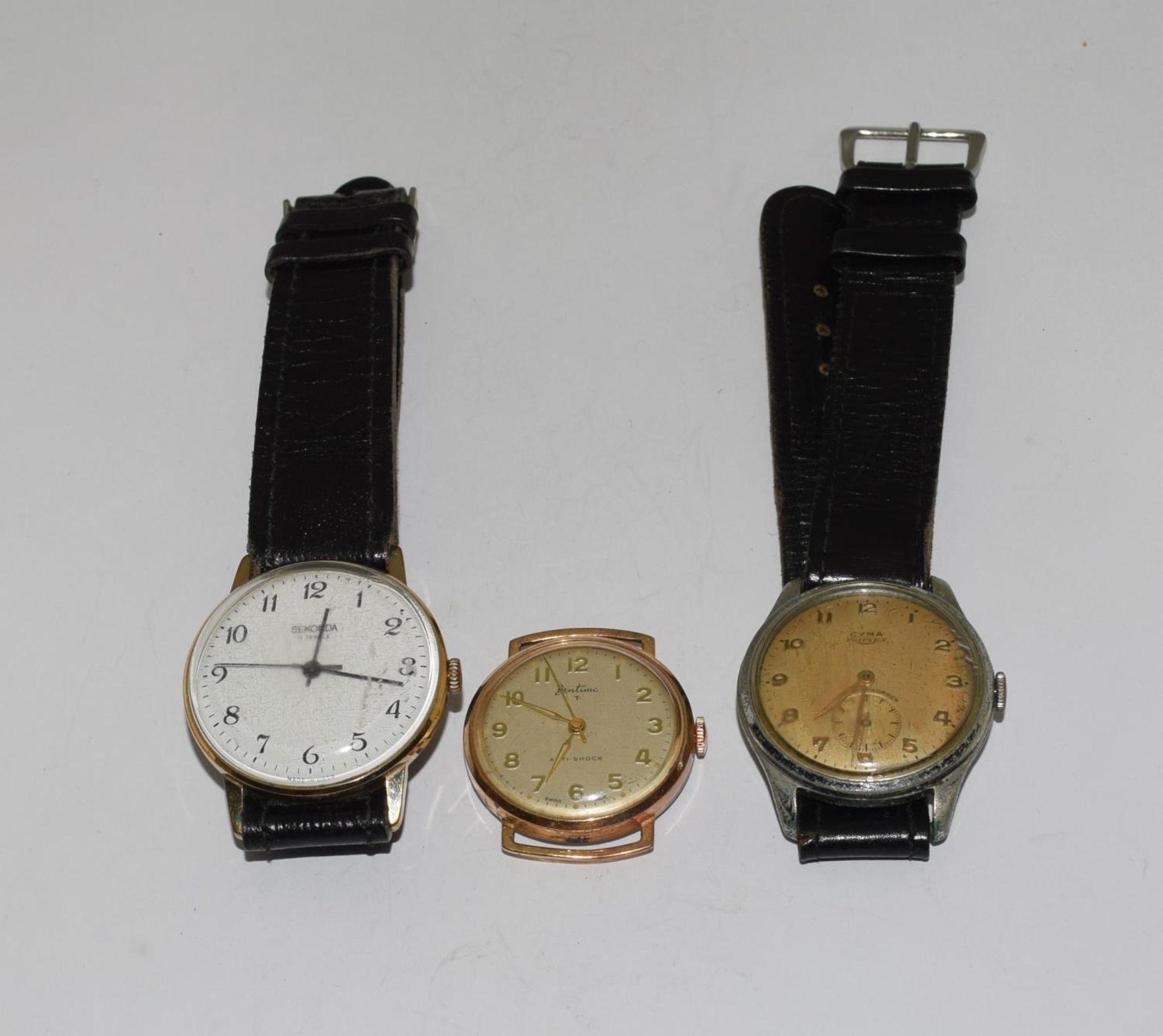 3 manual wind watches incl. Cyma, Bentima and Sekonda (running)