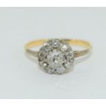 Antique set diamond Daisey cluster ring approx 0.50ct size O