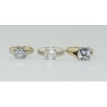 3 x 925 silver large CZ solitaire rings.