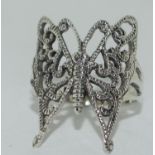 Large 925 silver filigree butterfly ring, Size S 1/2.