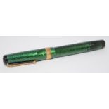 Swan L410/88 green lizard skin leverless fountain pen c/w Swan No.4 14ct gold nib. Ref. CBK364