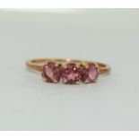 9ct gold ladies 3 stone Amethyst ring size S