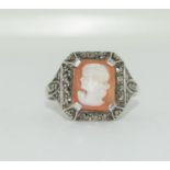 A sterling silver Cameo and marcasite ring Size Q