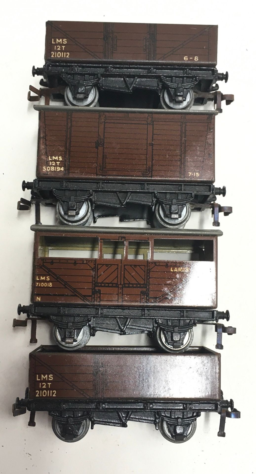 4 Hornby Dublo freight wagons - 2 x D1 Open, 1 x D1 Goods Van, 1 x D1 Cattle Truck. In Good - Image 2 of 4