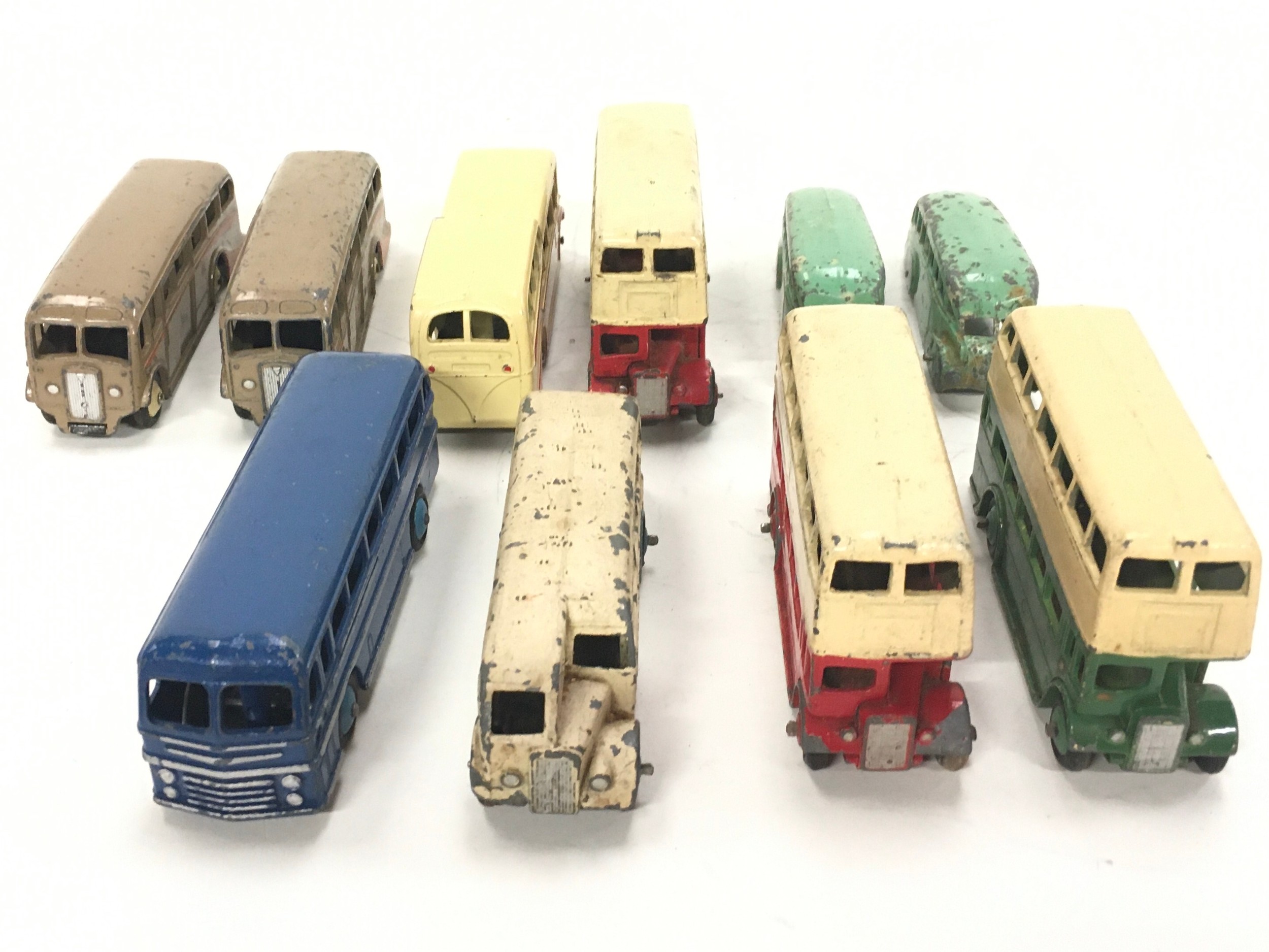 Dinky unboxed group of buses to include 2 x 281 Luxury Coach - Fawn body Orange flashes, 282 Leyland