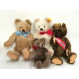 Collection of four Steiff bears with yellow tags: Original white mohair masked face 0203/41 and