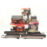 Hornby OO group containing Skaledale Goods Shed, Signal box and loading Stage and Crane and part