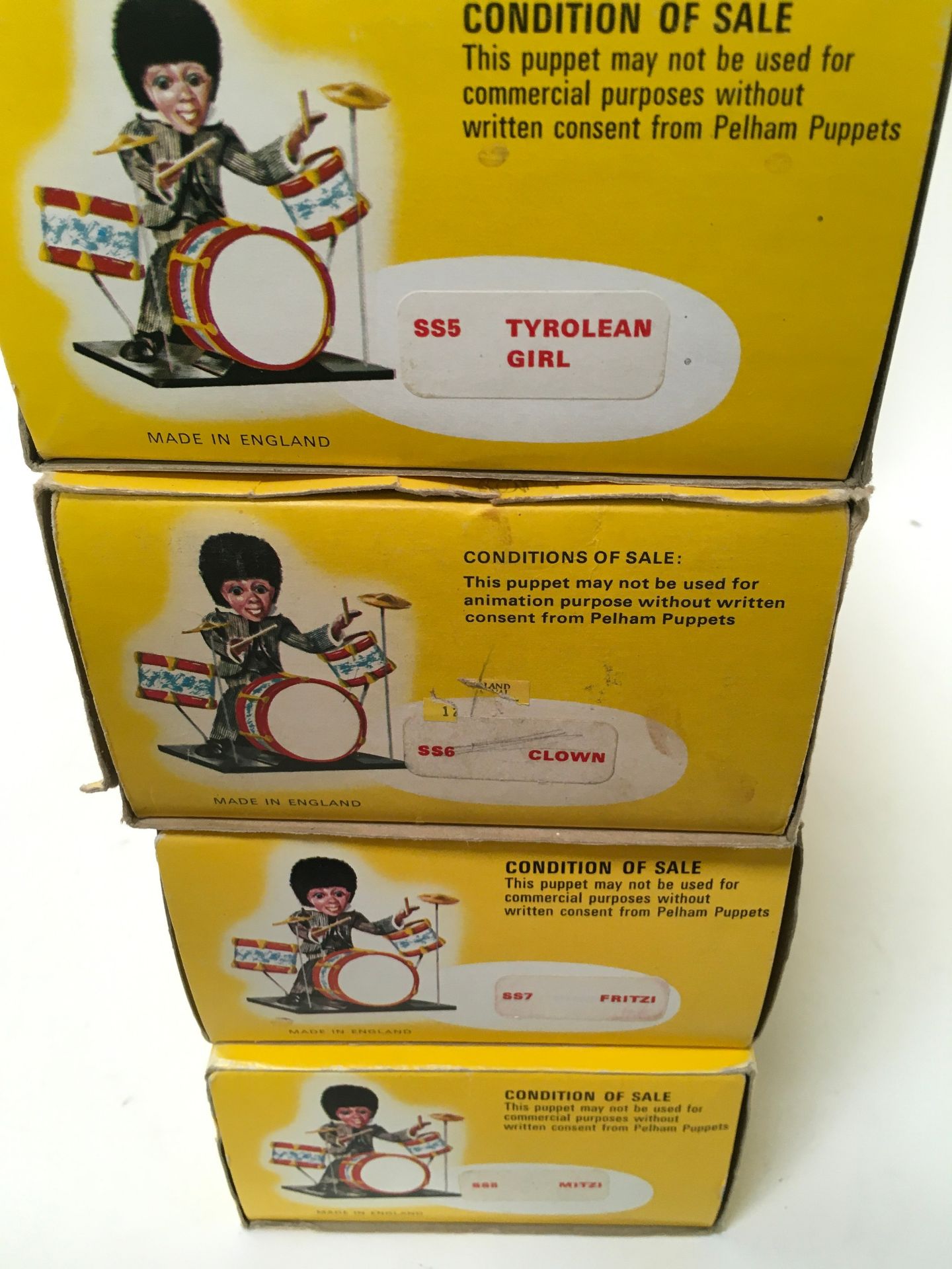 4 Boxed Pelham Puppets: SS5 Tyrolean Girl, SS6 Clown, SS7 Fritzi, SS8 Mitzi. All in yellow window - Image 2 of 2