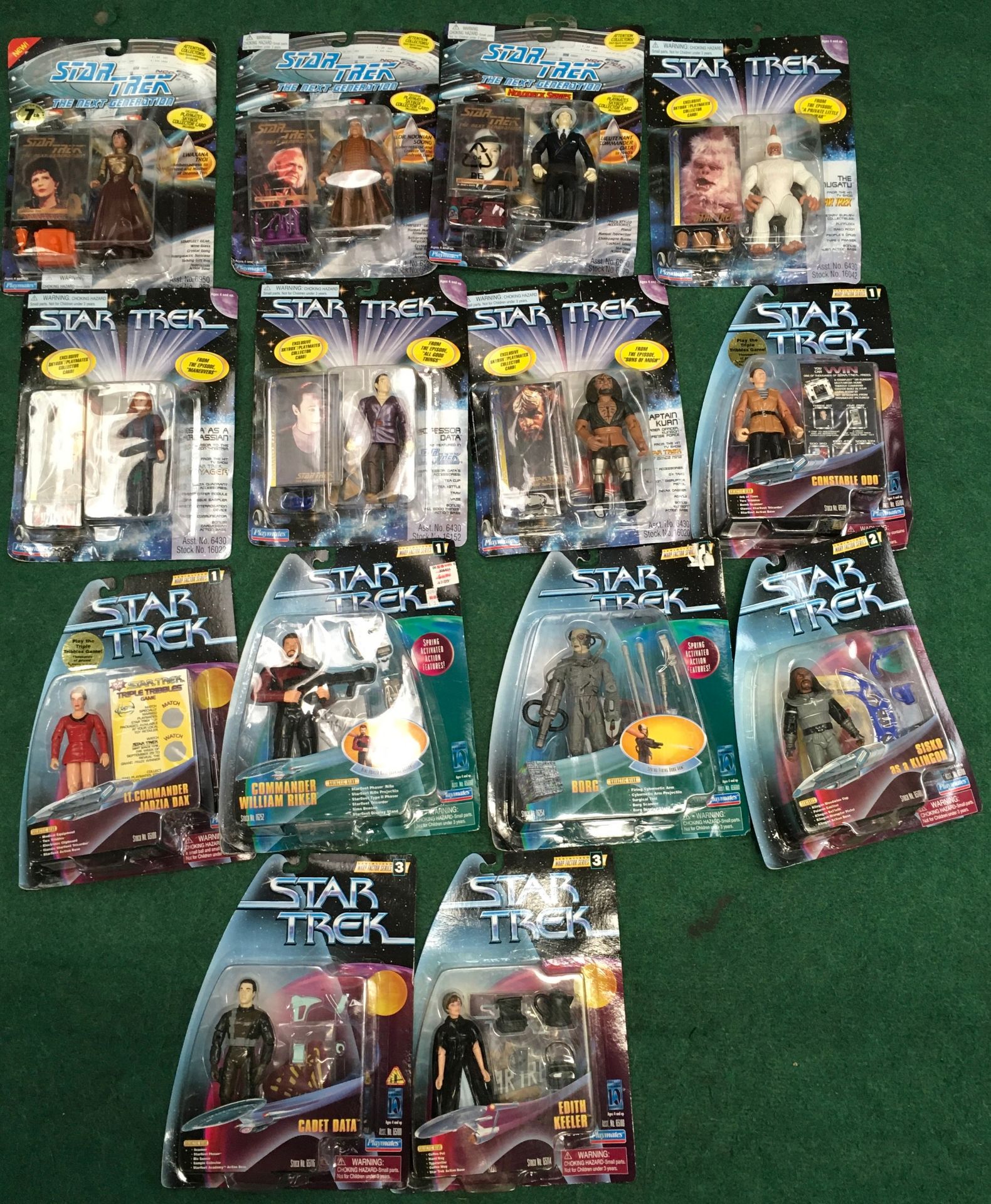 14 x Star Trek Playmates figures in sealed carded bubblepacks to include Professor Data, Captain