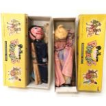 Pair of Pelham Puppets: SM Policeman and SL Cinderella in correct yellow carded boxes.