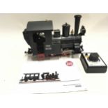 G gauge LGB 0-4-0 battery operated steam locomotive with instructions and controller.