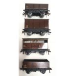 4 Hornby Dublo freight wagons - 2 x D1 Open, 1 x D1 Goods Van, 1 x D1 Cattle Truck. In Good