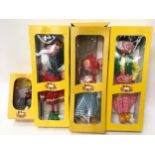 Four Boxed Pelham Puppets: SS1 Dutch Boy, SS Dutch Girl, SS3 Gypsy and a Cat.