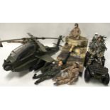 Large bundle of HM Armed Forces action figures and vehicles to include Helicopter, 2 x Tanks,