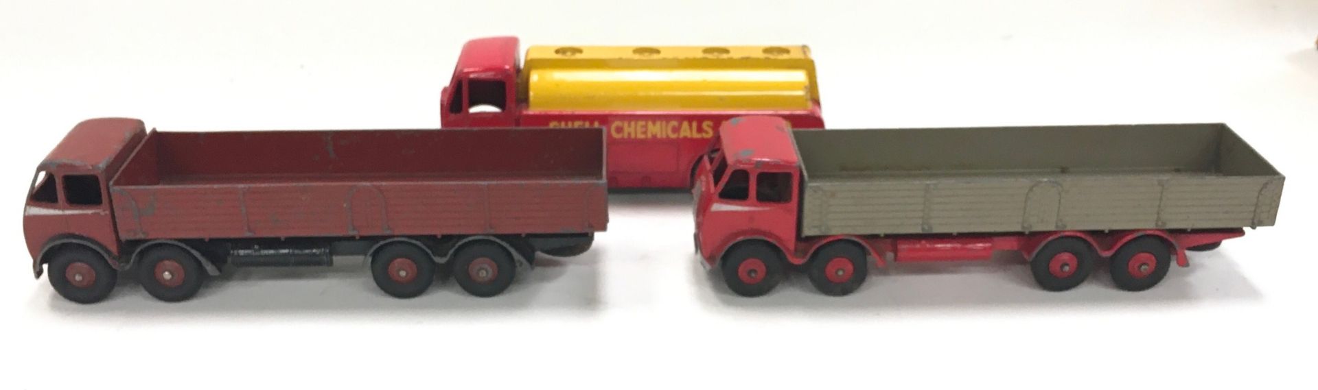 Dinky commercial group to include Foden Diesel Wagon - brown cab, back and ridged hubs with