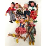 Collection of 6 Pelham Puppets to include Fritzi, Mitzi, Tyrolean Girl, Gypsy Girl, Clown and