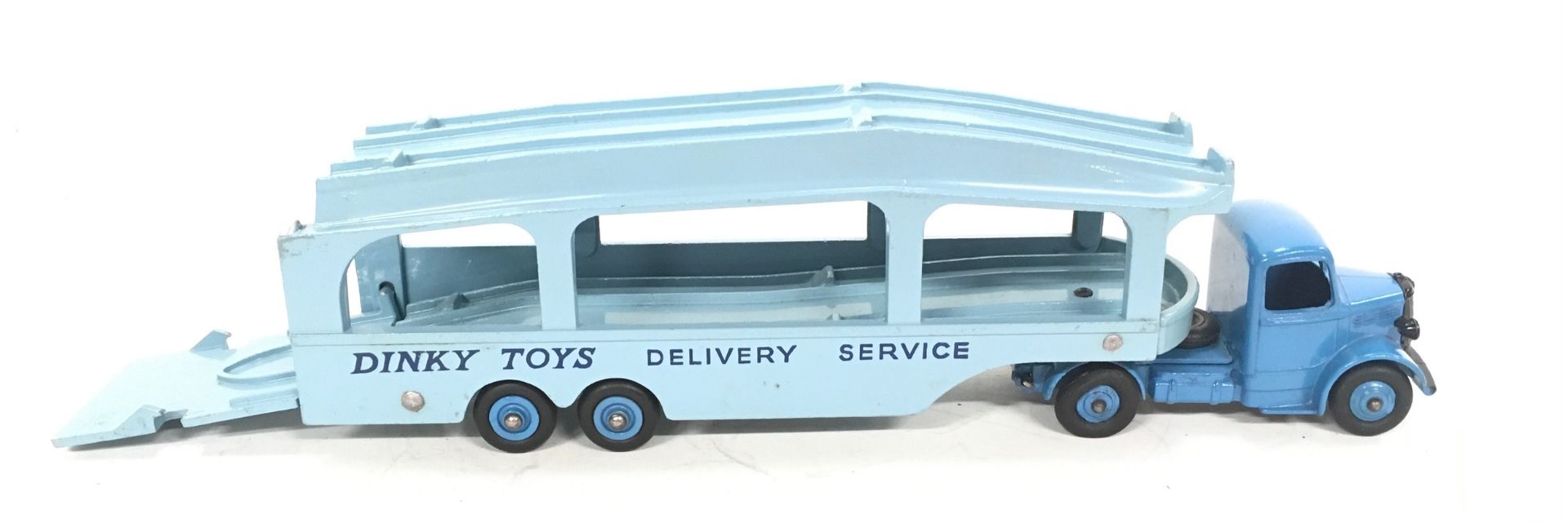 Dinky 982 Bedford Pullmore Car Transporter mid-blue cab and ridged hubs, light blue trailer - Image 3 of 4