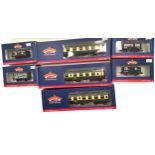 Bachmann OO gauge boxed group of coaches and wagons to include 3 x 39-054B/C/E Chocolate & Cream