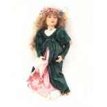 Merry Maker Cherry Jo Dolls Mother Nature doll in flower head band and green and pink dress with
