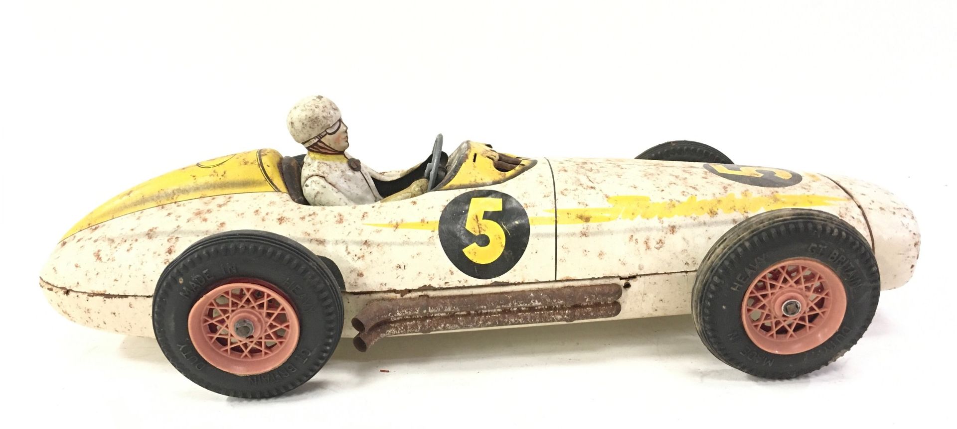 Mettoy (UK) large tinplate "Thunderbird" Mercedes Racing Car - friction drive model with driver