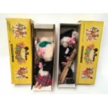 Pair of Pelham Puppets: School Master and MacBoozle in yellow carded boxes.
