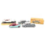 Dinky group to include 131 Jaguar E Type on carded base - white body, gold base, 2 x 150 Rolls Royce