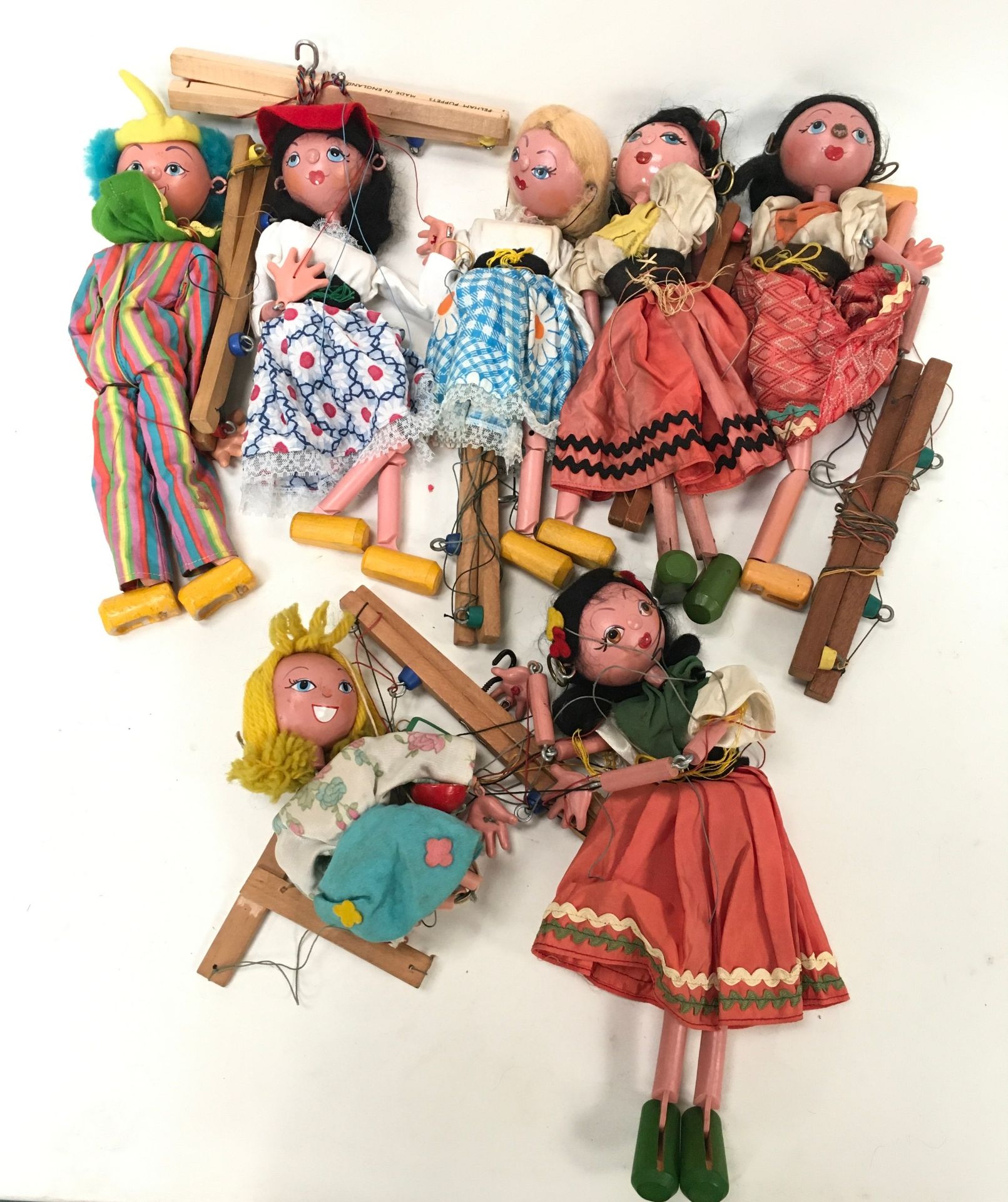 Collection of 7 Pelham Puppets to include Mitzi, Clown and Gypsy Girl.