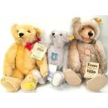 3 Steiff Bears including Teddy Baby replica 1930, USA Exclusive, apricot mohair, leather collar,