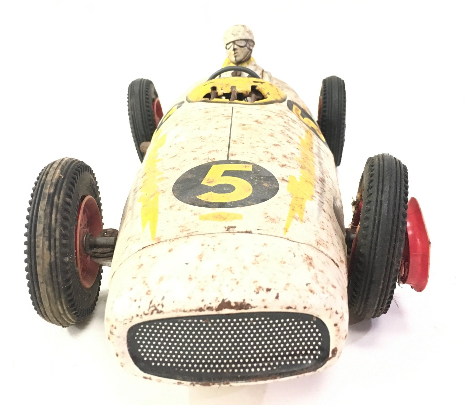 Mettoy (UK) large tinplate "Thunderbird" Mercedes Racing Car - friction drive model with driver - Image 2 of 5