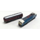 2 N gauge diesel/Electric locomotives - Rivarossi 215 and Lima 3185. Both appear in Good condition.