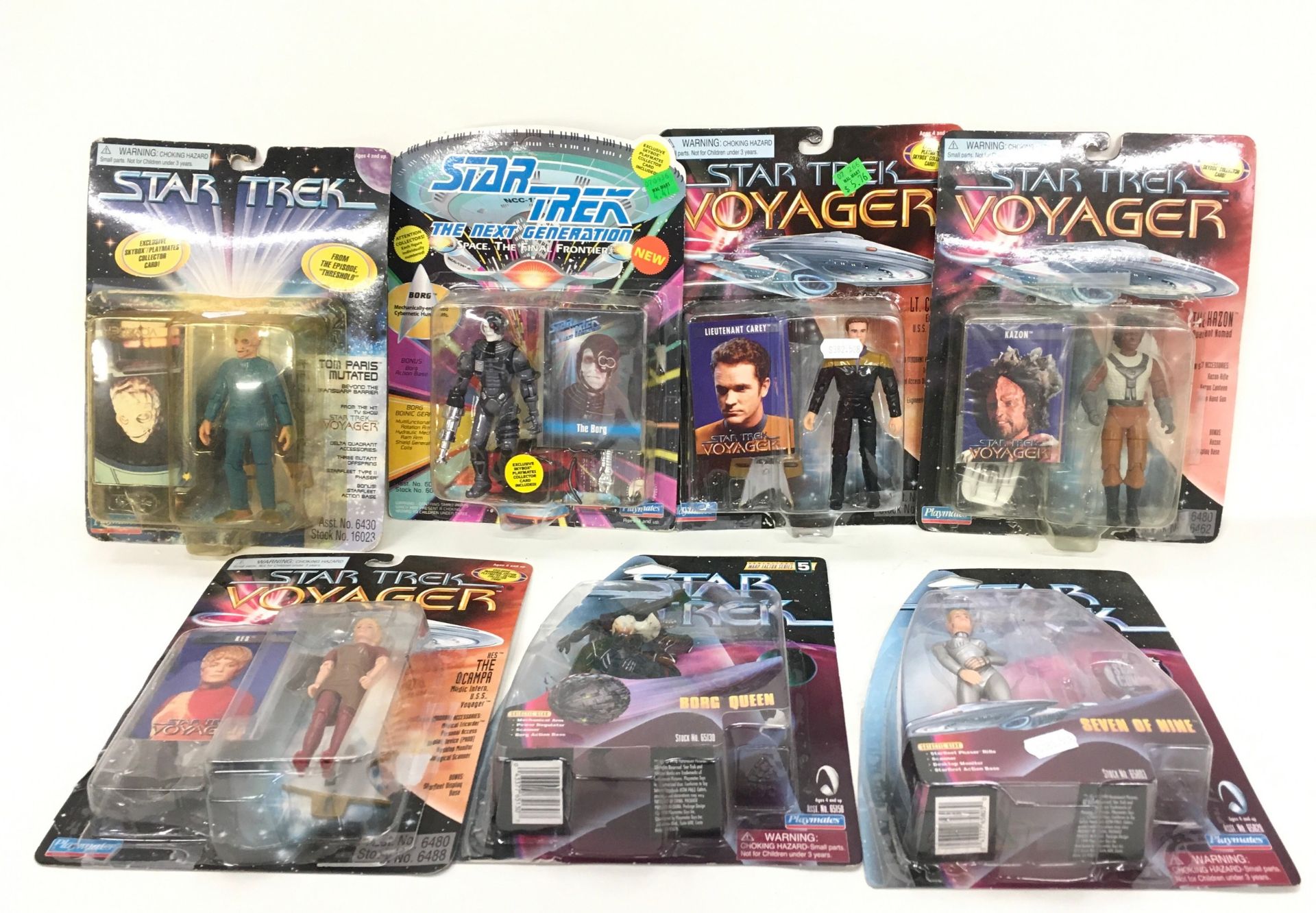 7 x Star Trek Playmates figures in bubble packs. (One opened pack).