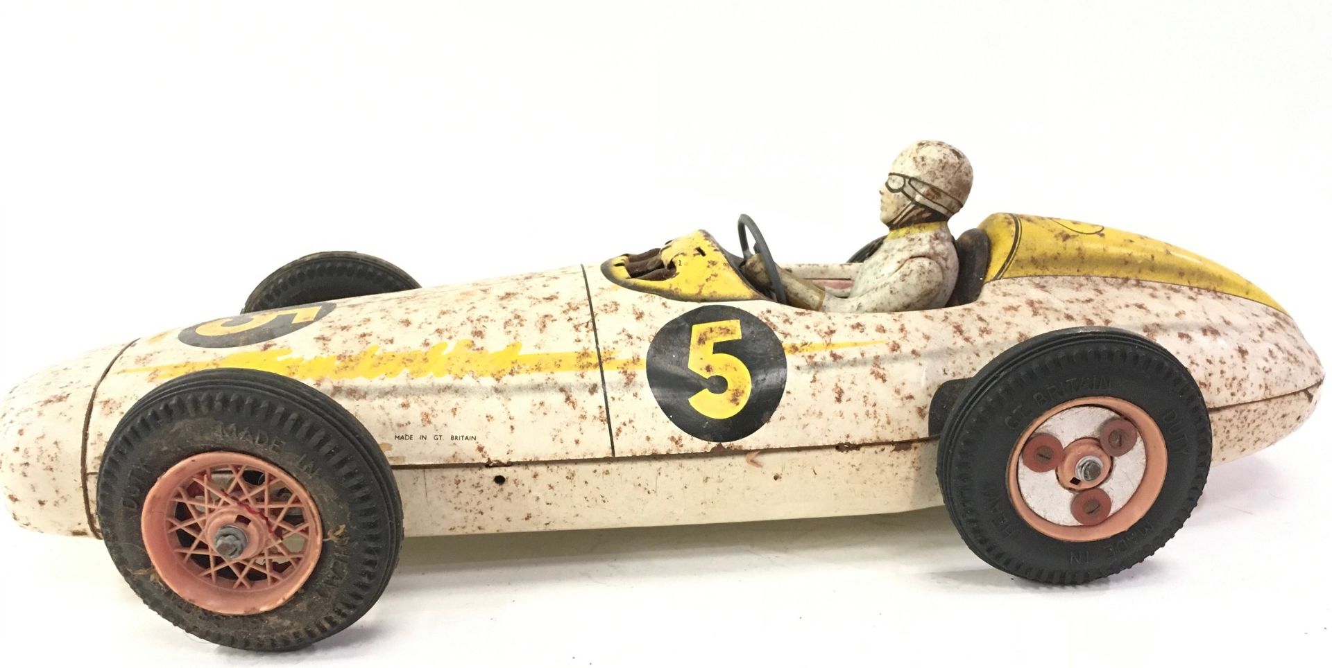 Mettoy (UK) large tinplate "Thunderbird" Mercedes Racing Car - friction drive model with driver - Image 3 of 5