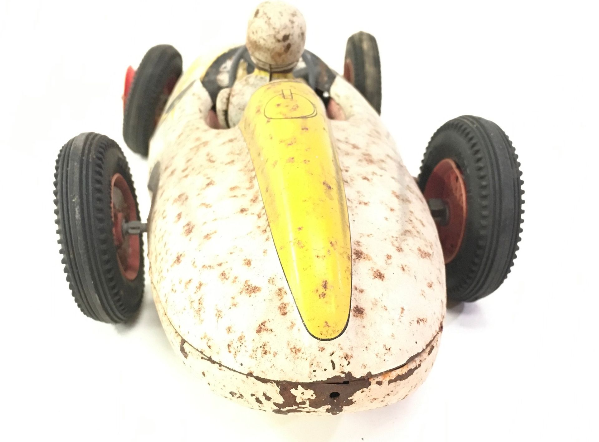 Mettoy (UK) large tinplate "Thunderbird" Mercedes Racing Car - friction drive model with driver - Image 4 of 5