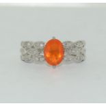 9ct white gold amber colour center stone ring with Diamond shoulders size N