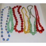 6 x Genuine Art Deco glass necklaces.