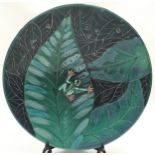 Large Anita Harris charger featuring 3D green frog. 39.5cms across. Poole Pottery interest.