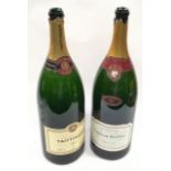 Pair of Salmanazar size (9 Litre) Champagne bottles. Taittinger and Laurent-Perrier. Proper glass