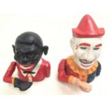 Pair of reproduction cast metal money boxes to include a clown