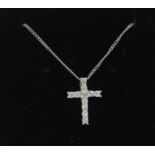 9ct white gold Cross and chain set with diamonds