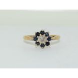 9ct gold ladies Sapphire and Diamond cluster ring size N