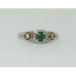 A silver and gold diamond and emerald ring, marked 925 375 dia. Size O