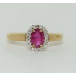 9ct gold ladies Ruby and diamond ring size N