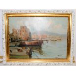 Framed oil on canvas of a North African port scene. Signed to bottom right corner. O/all frame