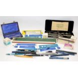 Collection of vintage technical drawing equipment to include Riefler TD set, propelling pencils