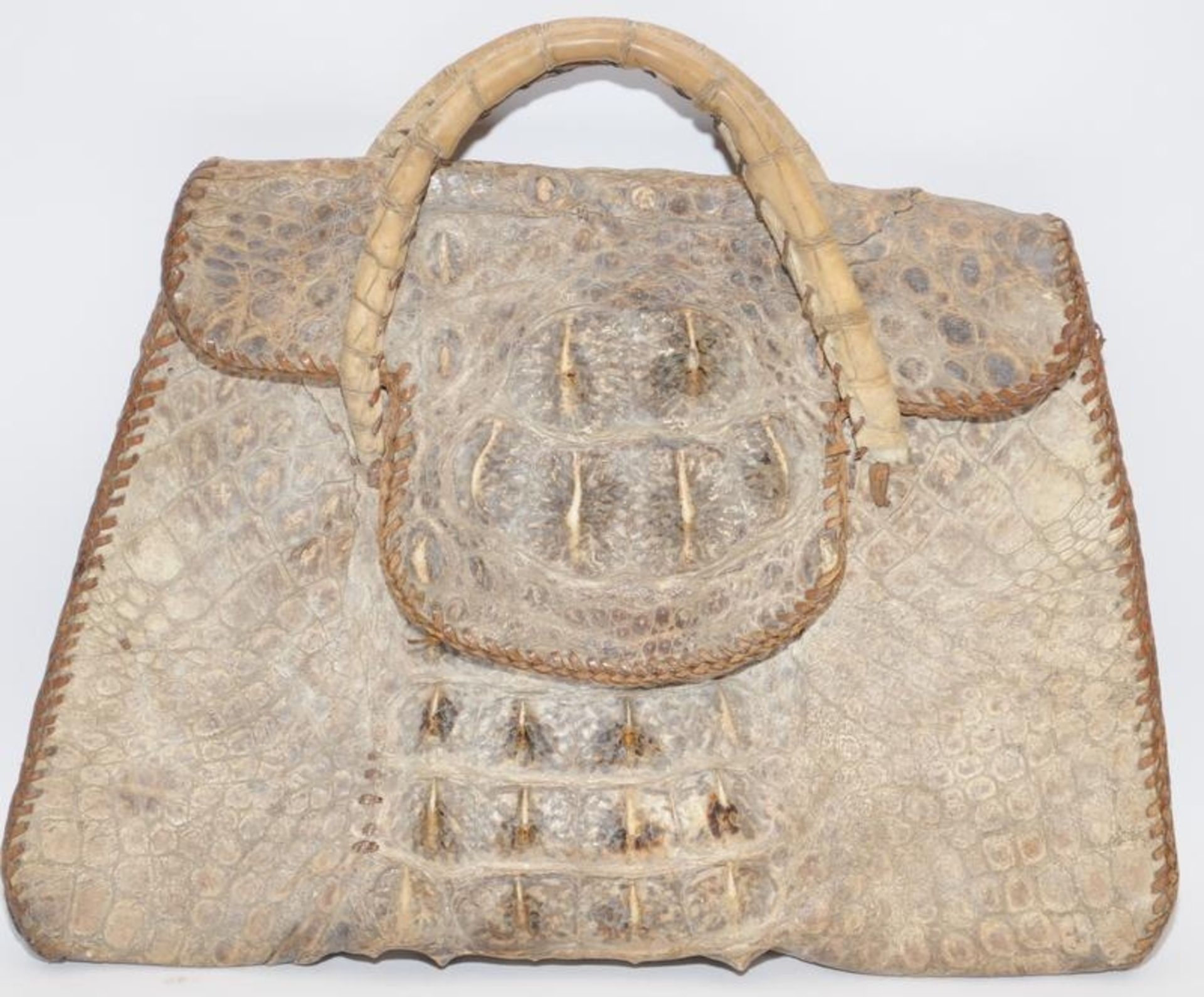 Vintage real alligator skin handbag. 30cms across at widest point