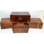 Three antique writing slopes and an antique tea storage caddy for restoration