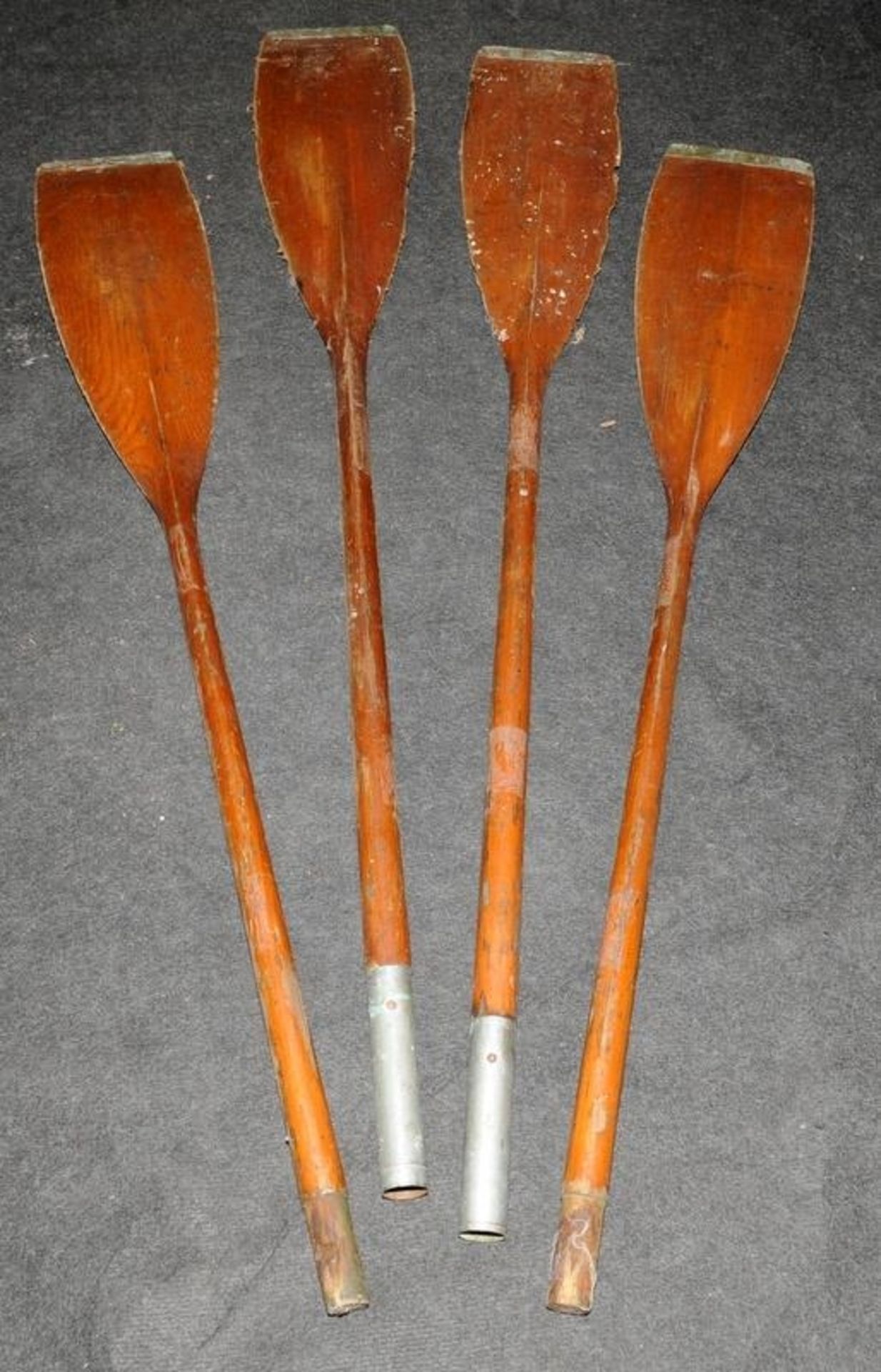 Pair of vintage two part twin bladed racing oars with copper edges by Collar Paddles - Image 3 of 5