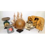 Vintage collectibles to include a Phillips 10" Challenge Globe, two sets of household scales, a