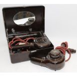 Pair of vintage bakelite Ormond E1022 hairdryers, one in original bakelite travel box